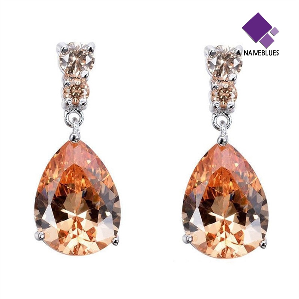 Anting Stud Juntai Cubic Zirconia Bentuk Teardrop Untuk Wanita