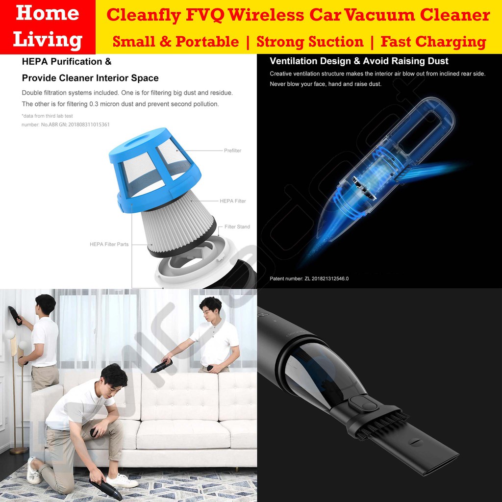 Cleanfly FVQ Portable Wireless Handheld Vacuum Car Cleaner