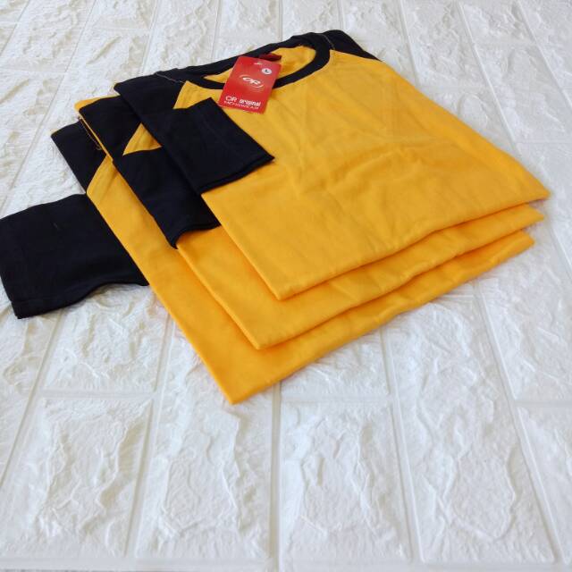 Kaos polos raglan KUNING-HITAM dewasa uk M L XL XXL