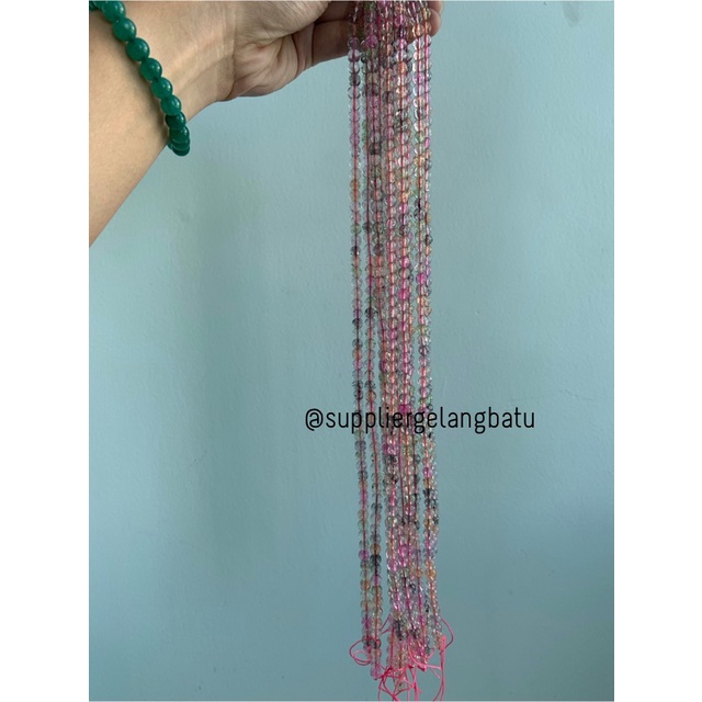 semi stone rutilated kuarsa quartz bintik 6mm blackpink beads manik