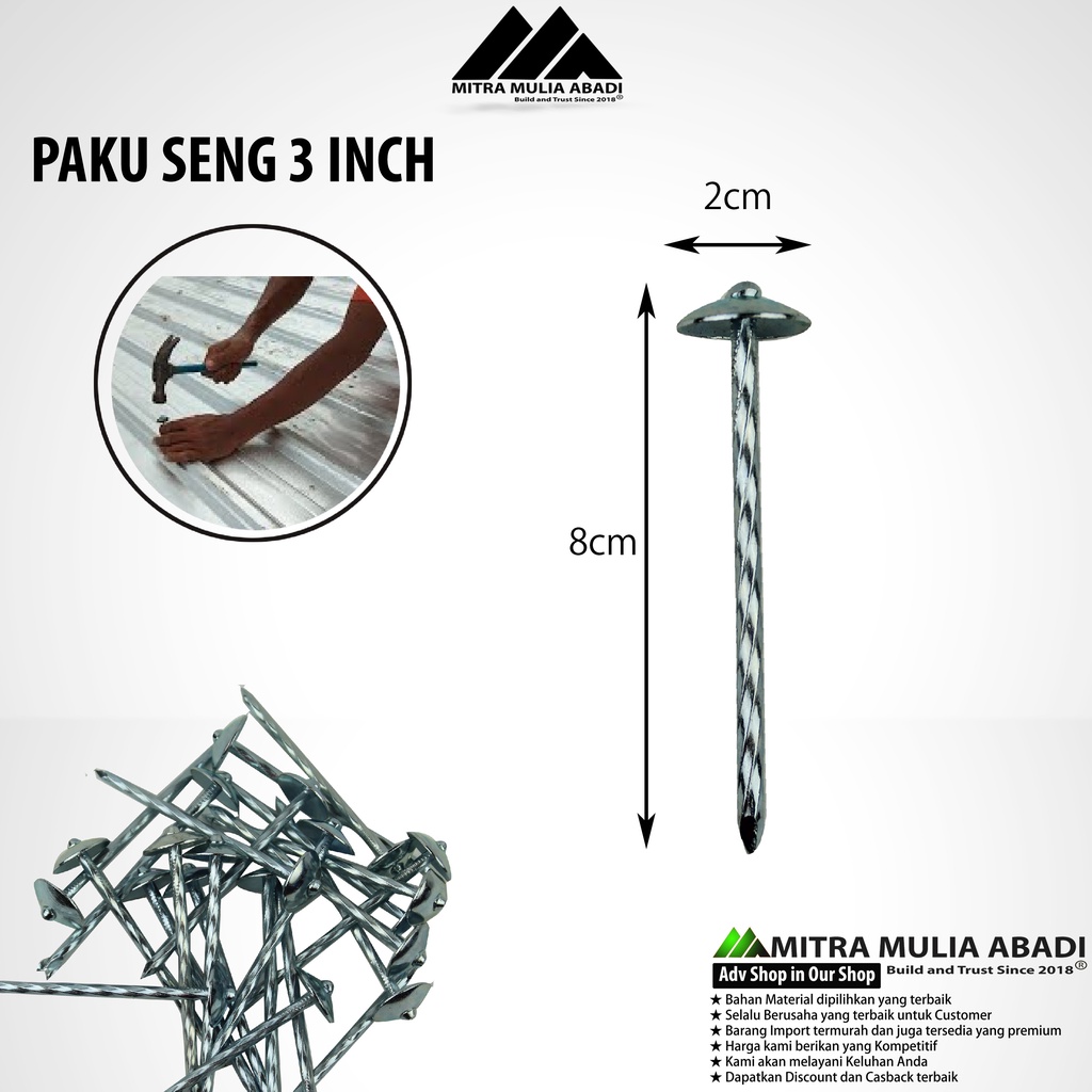 Paku Payung 3 Inch | Paku Seng | Paku Roofing  - 10 pcs