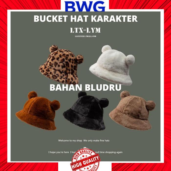Bucket Hat Beruang Topi Bulu Topi Beruang Bucket Hat Bludru Halus