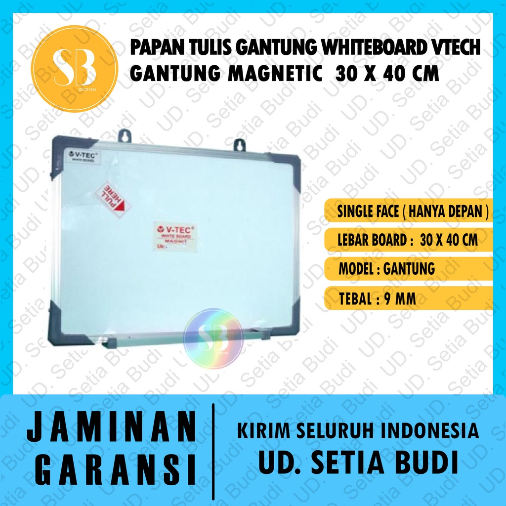 Papan Tulis Gantung Whiteboard Vtech Gantung Magnetic 30 x 40 CM