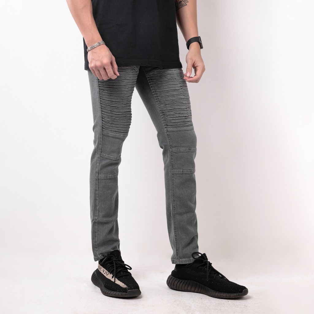 Celana Jeans Pria Bahan Stretch Denim - Biker Jeans - Light Grey - (UJB-02)