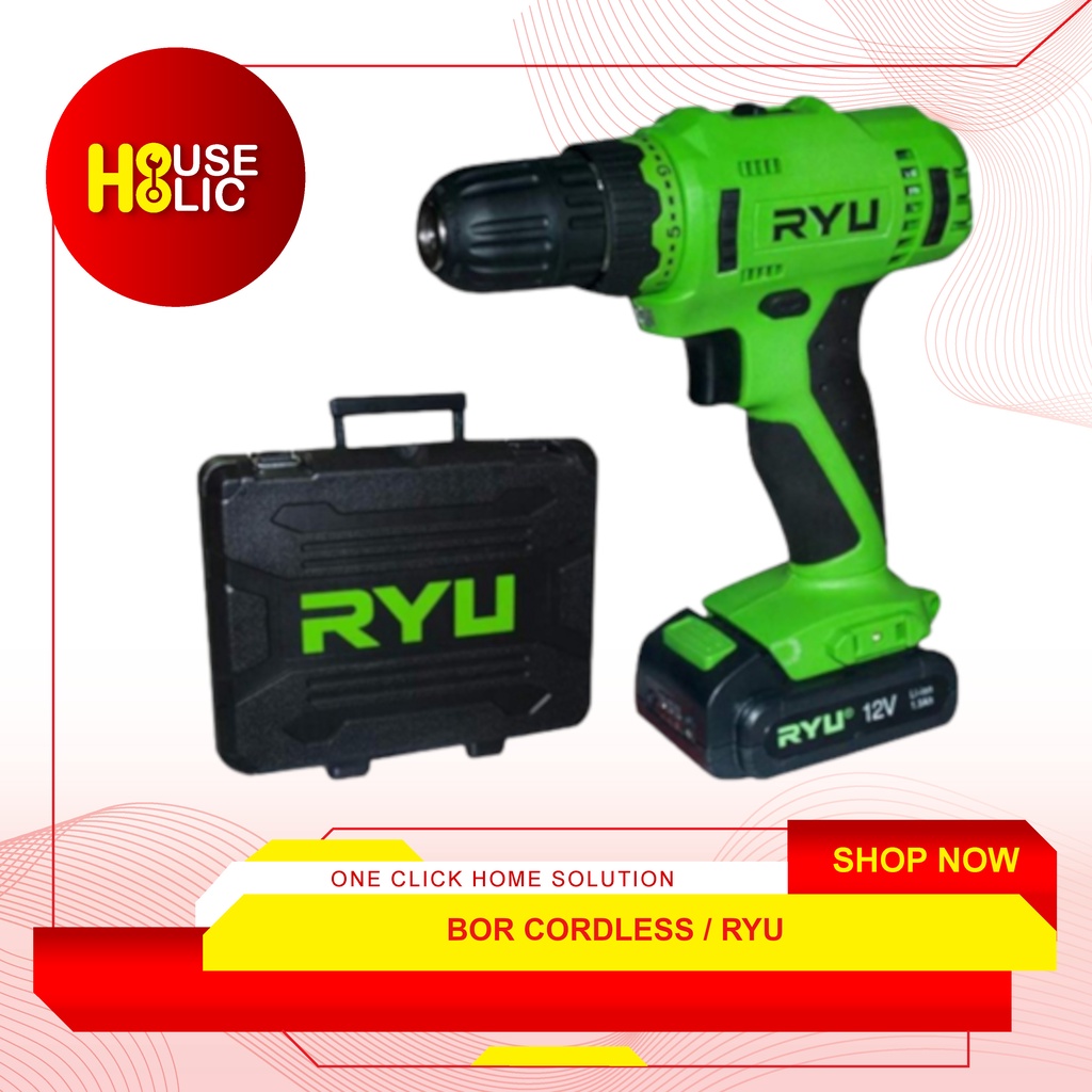 RYU Bor Obeng Baterai / Charge Cordless Drill RCD 12 V Bor Besi Kayu