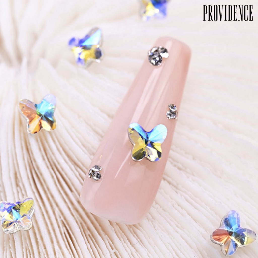 Providence 50Pcs / Set Hiasan Kuku Bentuk Kupu-Kupu Aksen Kristal Imitasi Untuk Aksesoris Nail Art / Manicure DIY