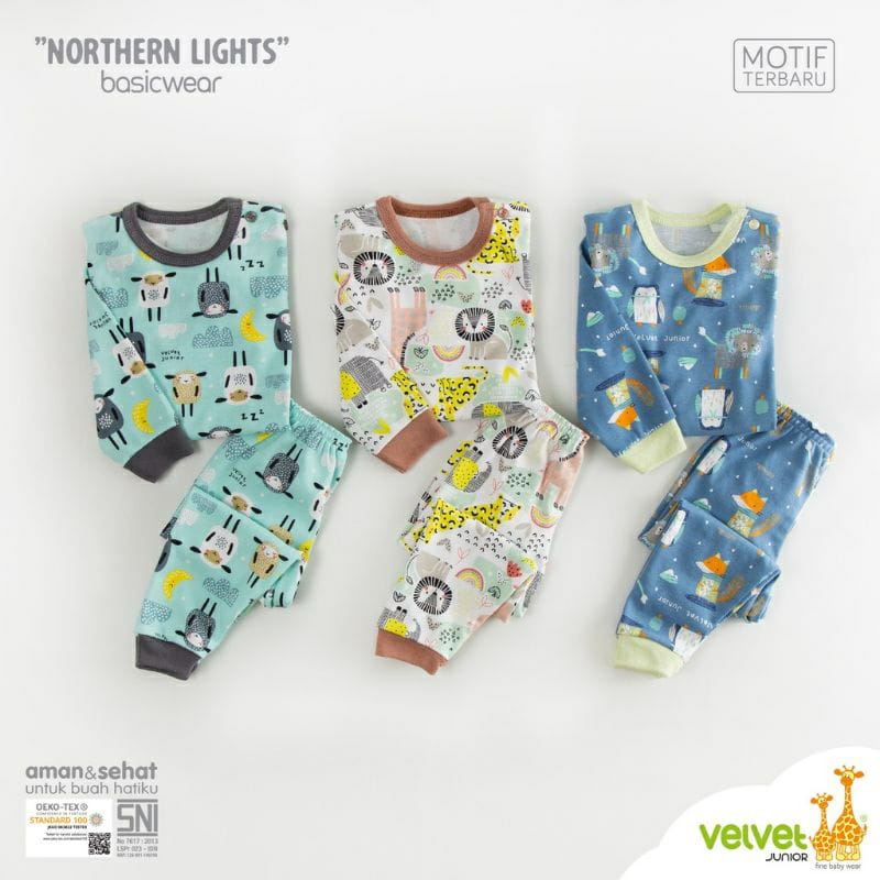 VELVET JUNIOR PIYAMA ANAK 3STEL SETELAN OBLONG PANJANG SIZE L, LB,XL, XXL (9-36M) - PIYAMA BAYI BAJU