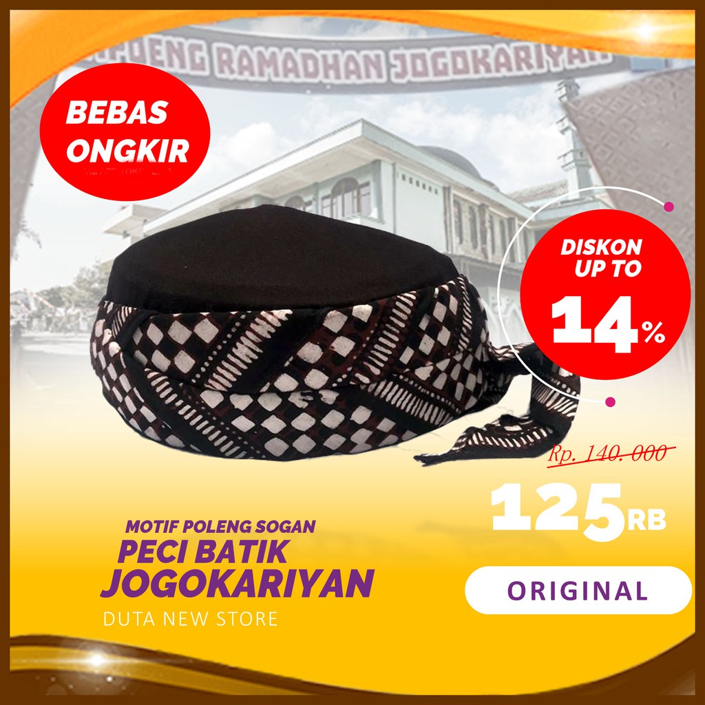 Peci Batik Jogokariyan Motif Poleng Sogan  Udeng Kopiah asli Original Masjid Jogokariyan Yogyakarta