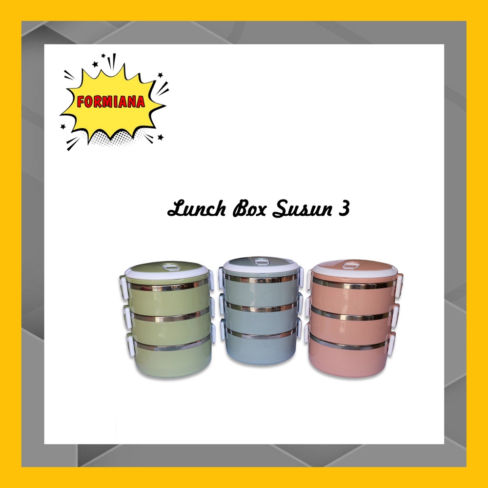 FM - Lunch box Rantang Bekal susun 3 stainless steel - Polos Random Colour