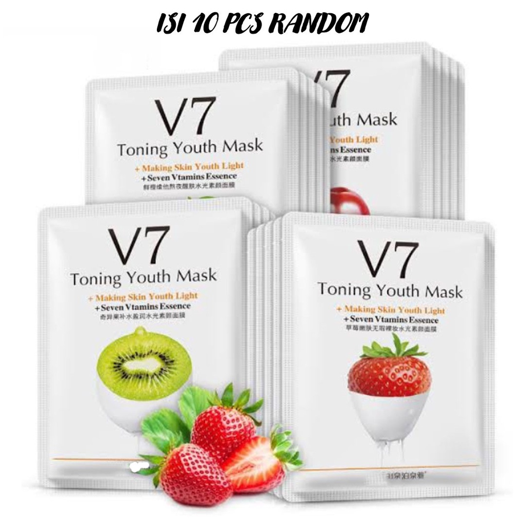 Isi 10 Pcs Masker Wajah V7 Sheet Mask ORIGINAL / Masker Muka V7 Facial Sheet Mask Masker Wajah Organik Pemutih Wajah dan Glowing Masker Organik Anti Komedo Jerawat Flek Hitam / Masker Wajah Korea Masker Wajah Murah Masker Komedo Pria Wanita Anak Sekolah