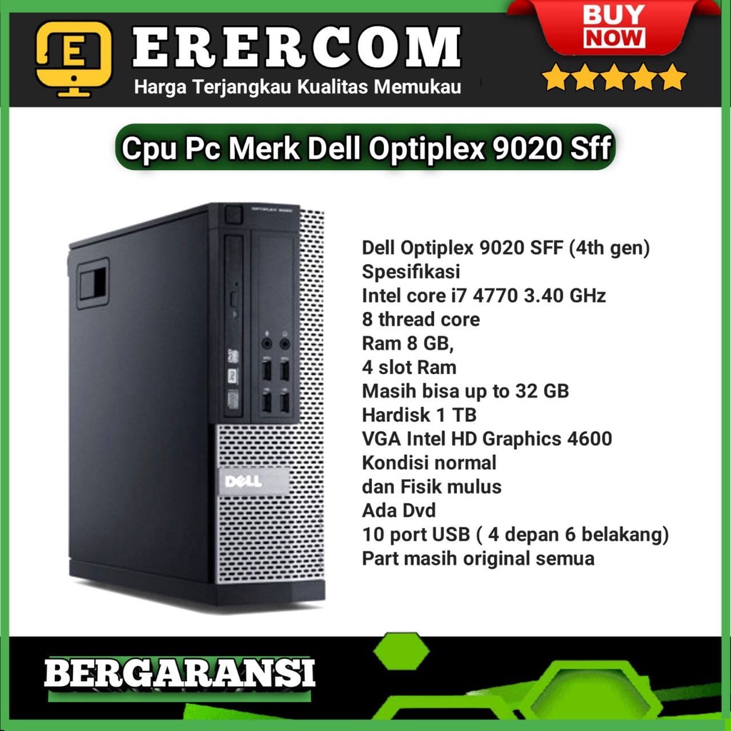 Cpu Pc Mini Dell Optiplex 9020 SFF Haswell Intel Core i7 4770 3.40 GHz Ram 8GB HDD 1TB Murah