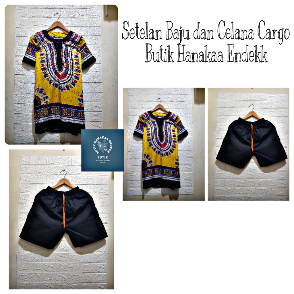 Setelan Baju dan Celana Etnik Dashiki Warna Pria/Wanita (Unisex)