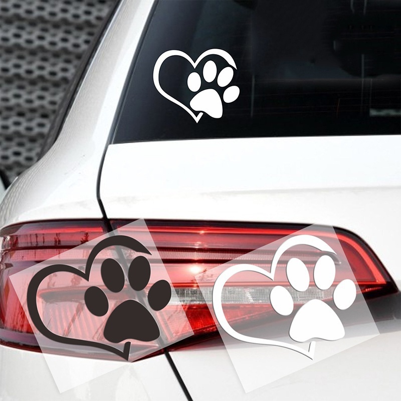 Cute Dog Paw with Peach Heart Car Sticker /  3D Cartoon Animal Car Stickers / Automobile Self-Adhesive PVC Stickers for Car Decoration