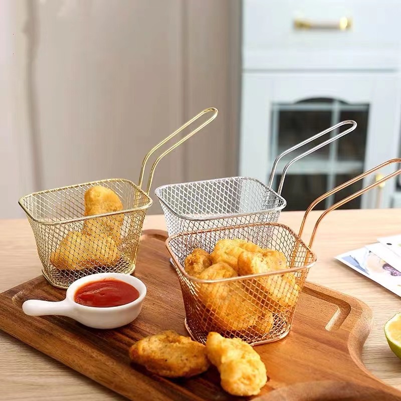 (COD) Keranjang Holder Kentang Goreng Mini Bahan Stainless Steel/saringan gorengan kentang/keranjang saji