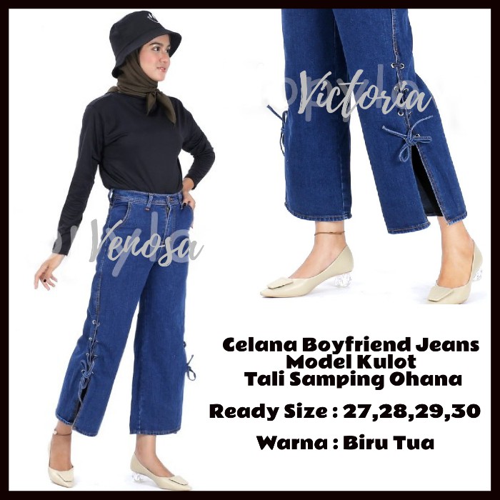 BOYFRIEND JEANS MODEL KULOT TALI SAMPING / CELANA JEANS WANITA OHANA / BOYFRIEND JEANS KULOT OHANA