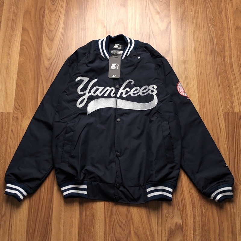 JAKET VARSITY YANKES TEKS BORDIR NAVY