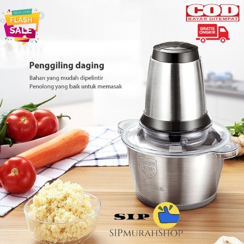 Blender Chopper 2L Food Processor Stainless Steel Penggiling Daging Mixer Makanan Elektrik Chopper Blender daging penggiling Meat Mincer Elektrik Stainless Steel Chopper Grinder Blender Daging Stainless Steel 2 Liter / Meat Grinder