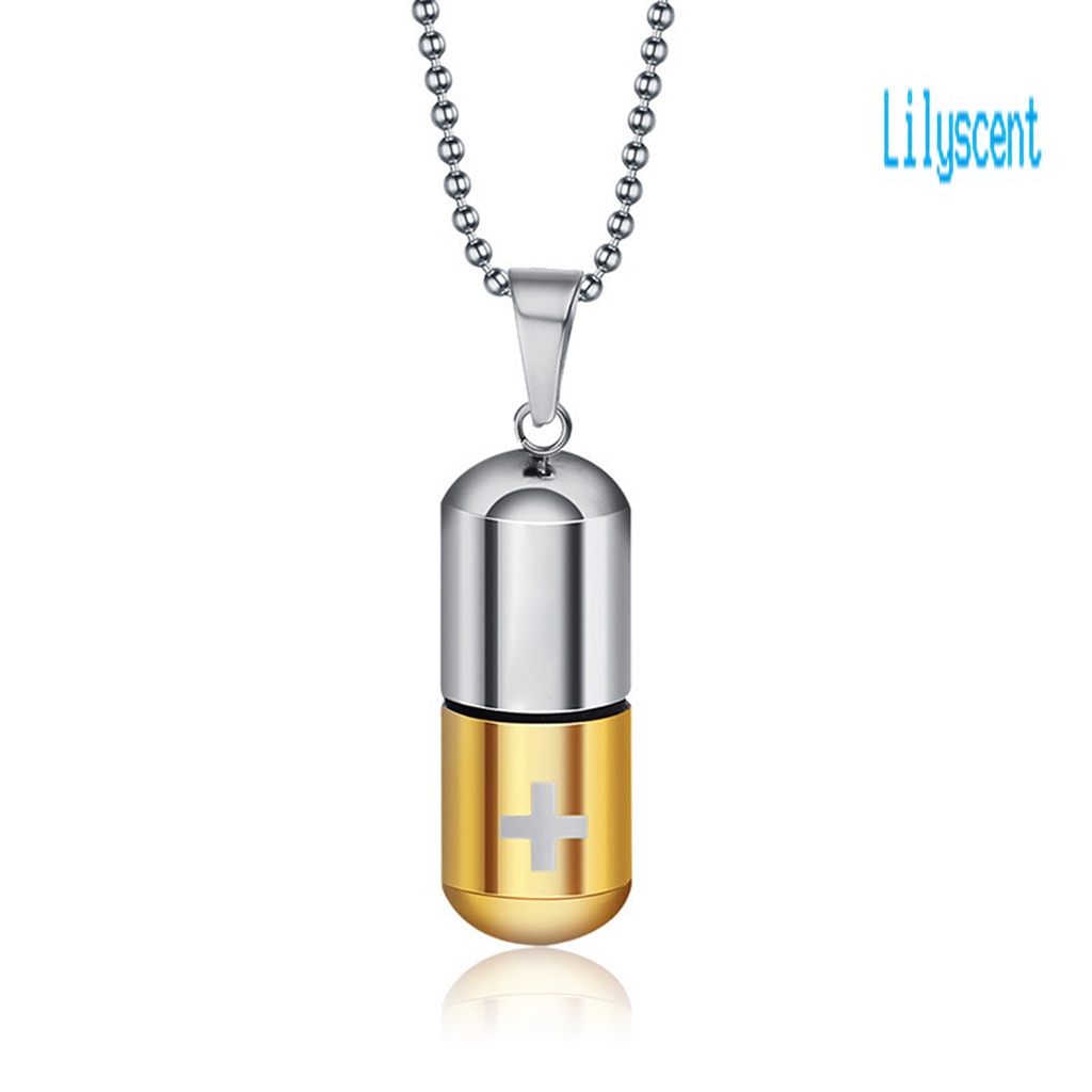 Lily Kalung Rantai Titanium Steel Dengan Liontin Bentuk Pil Motif Ukir Salib Untuk Pria / Wanita