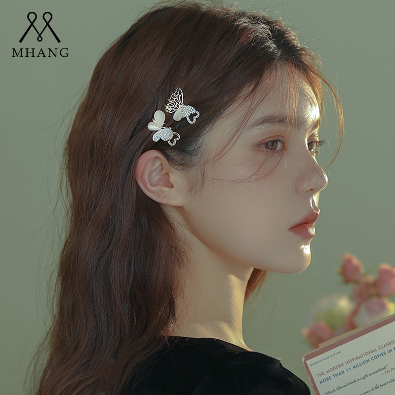 Jepit Rambut Bentuk Kupu-Kupu Asimetris Aksen Opal + Berlian Imitasi Untuk Aksesoris Wanita Butterfly