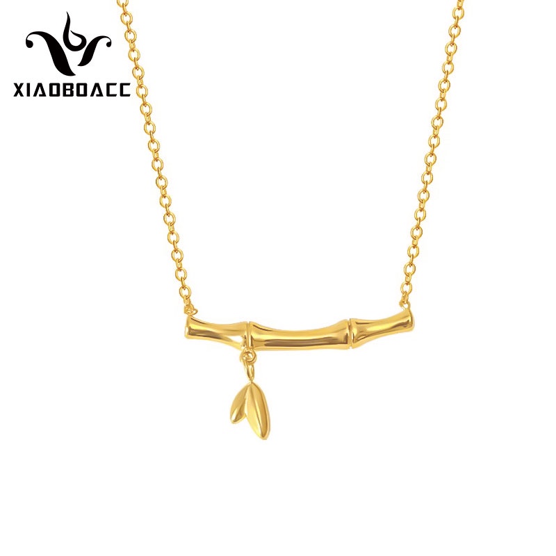 XiaoboACC Kalung Rantai Klavikula Bahan Stainless Steel Lapis Emas Gaya Korea Ukuran - 40CM+6CM