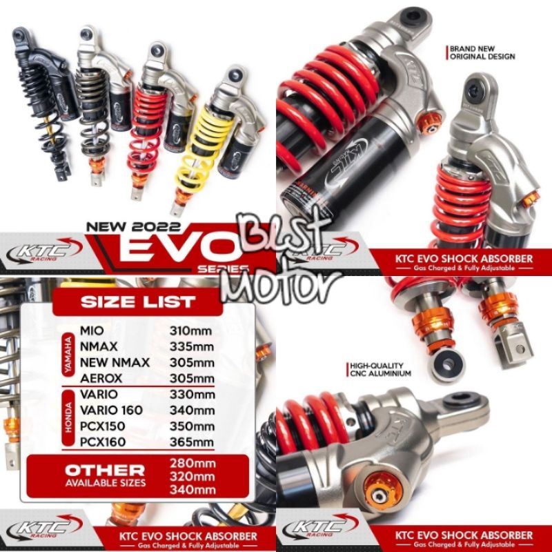 Shockbreaker/ Shock KTC EVO Series New Original Beat Vario Mio Scoopy Xeon Genio Fazzio 310mm 330mm