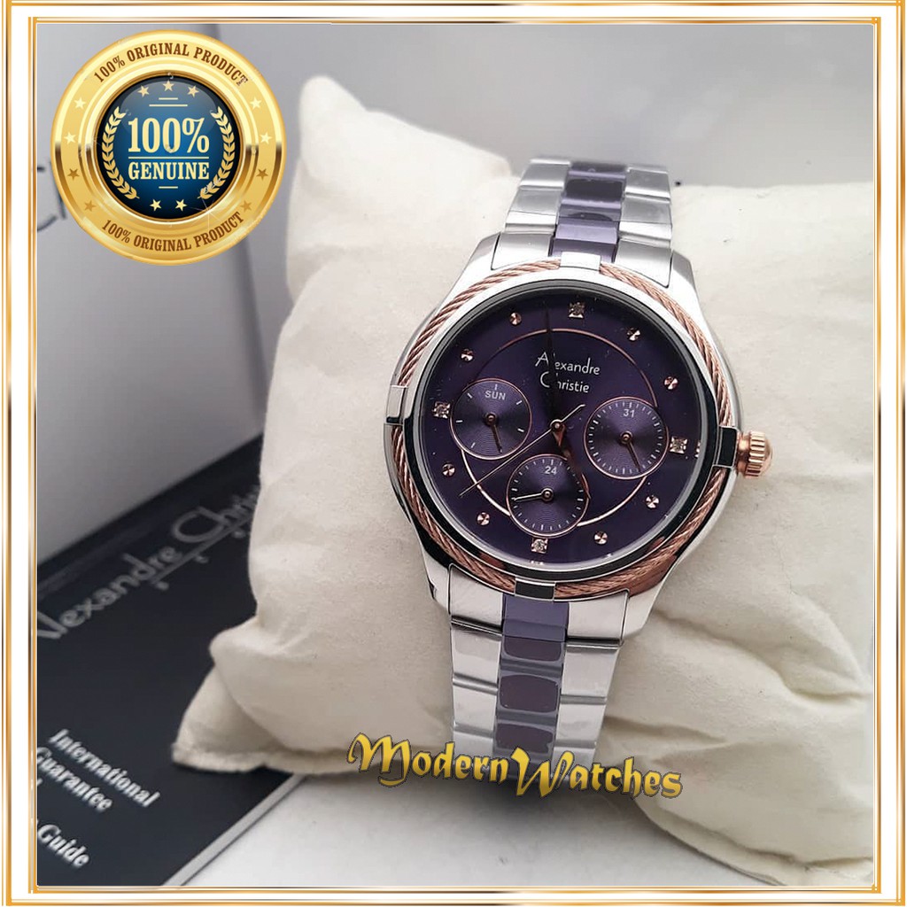 Jam Tangan Wanita Alexandre Christie Ori AC 2844 Hitam Silver Black Terbaru Terlaris Sporty Cewek
