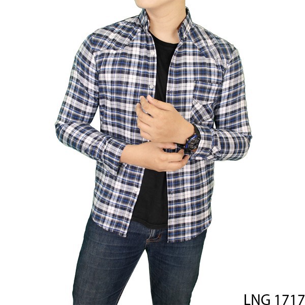 Kemeja Flannel Panjang Pria Biru Tua Flanel – LNG 1717