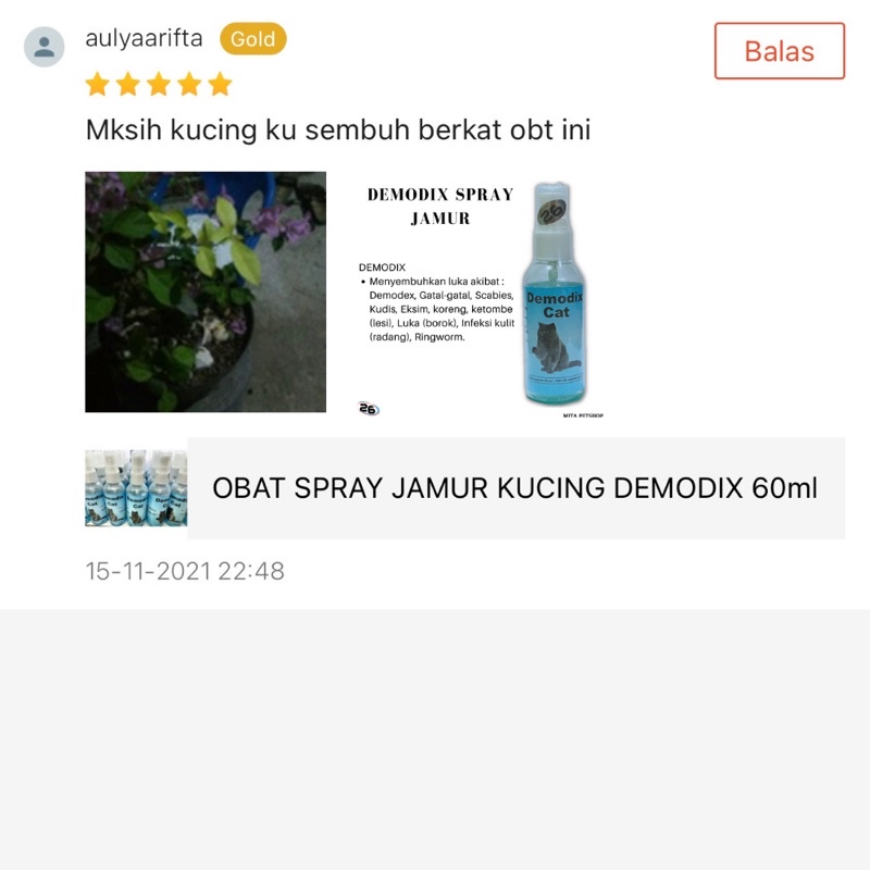 DEMODIX 60ml OBAT JAMUR KUCING, LUKA, SCABIES, INFEKSI SPRAY - Obat Kucing Anjing Anti Jamur Luka Scabies Parasit Penyakit Kulit