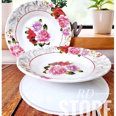 PROMO 1.PCS PIRING MAKAN CEKUNG ULIR MOTIF ROSE MELAMINE HIGICO