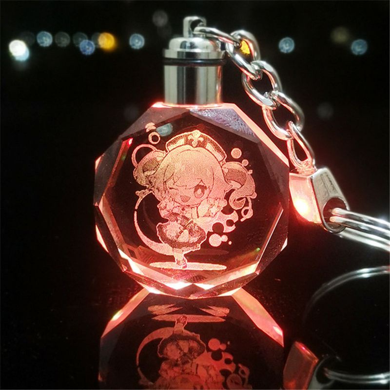 Genshin Impact Wendy Klee Keqing QiQi Crystal Keychain LED Colorful LightPendant