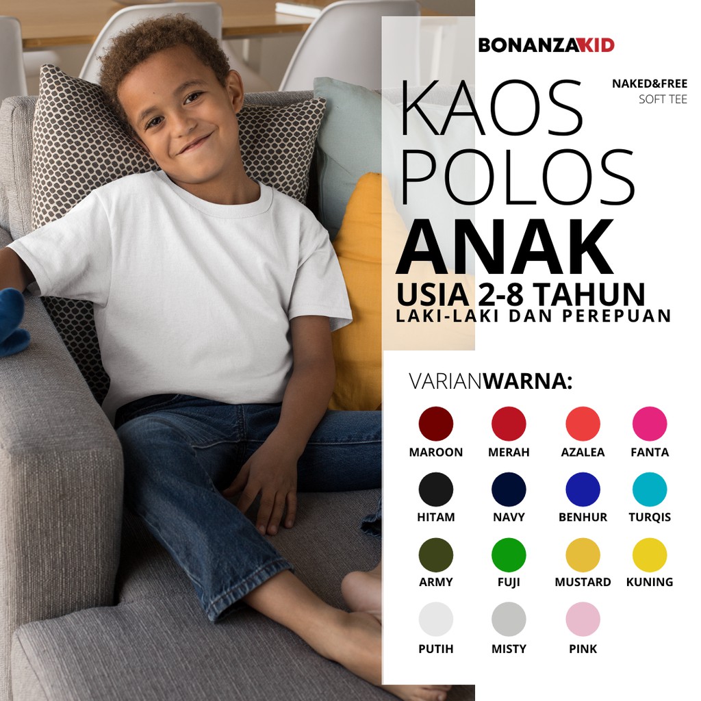 Kaos Polos Anak Bahan Katun Combed 30s