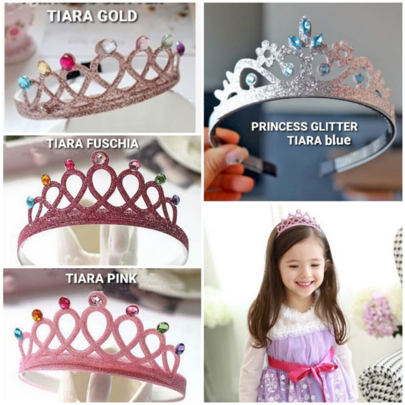 MAHKOTA ANAK PEREMPUAN PRINCESS / BANDO TIARA GLITER PRINCES IMPORT / AKSESORIS KOREA MAINAN