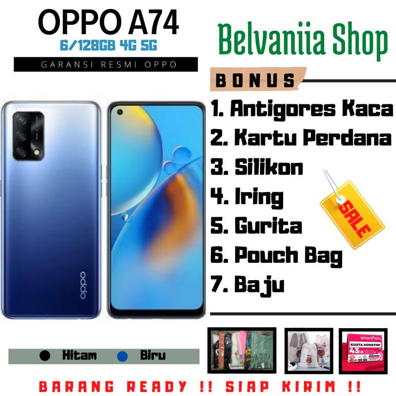 OPPO A74 6/128GB 4G 5G Garansi Resmi - Hitam - Biru