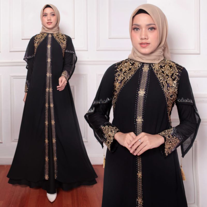 RINA BUSANA - Gamis Abaya Turki Hitam Mewah -Gamis Abaya Ori Terbaru 2021 - Abaya Turky Hitam Bordir