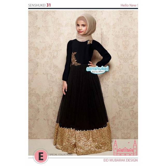 Import Senshukei 31 E Dress Baju Gamis Hijab Muslim Anak Kostum India Hitam Gold Lebaran Shopee Indonesia