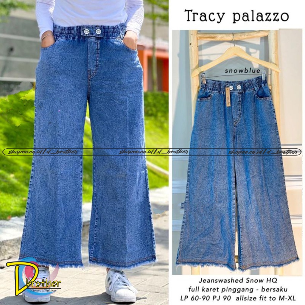 Celana Jeans Kulot TRACY PALAZZO | Kulot Jeans Double Button | Wide Leg Jeans