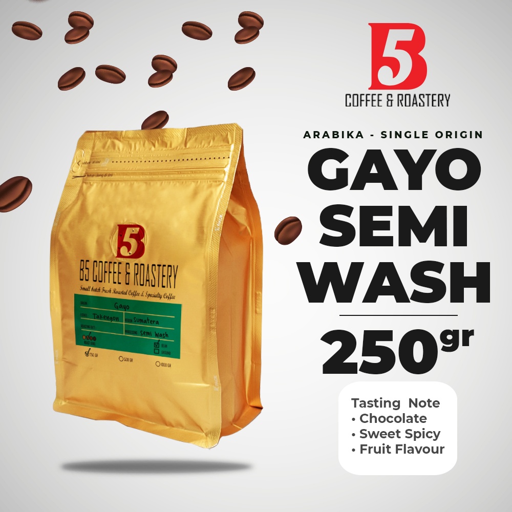 

Kopi Arabika Aceh Gayo Semi Wash | Medium Roast 250 gr | B5 Coffee