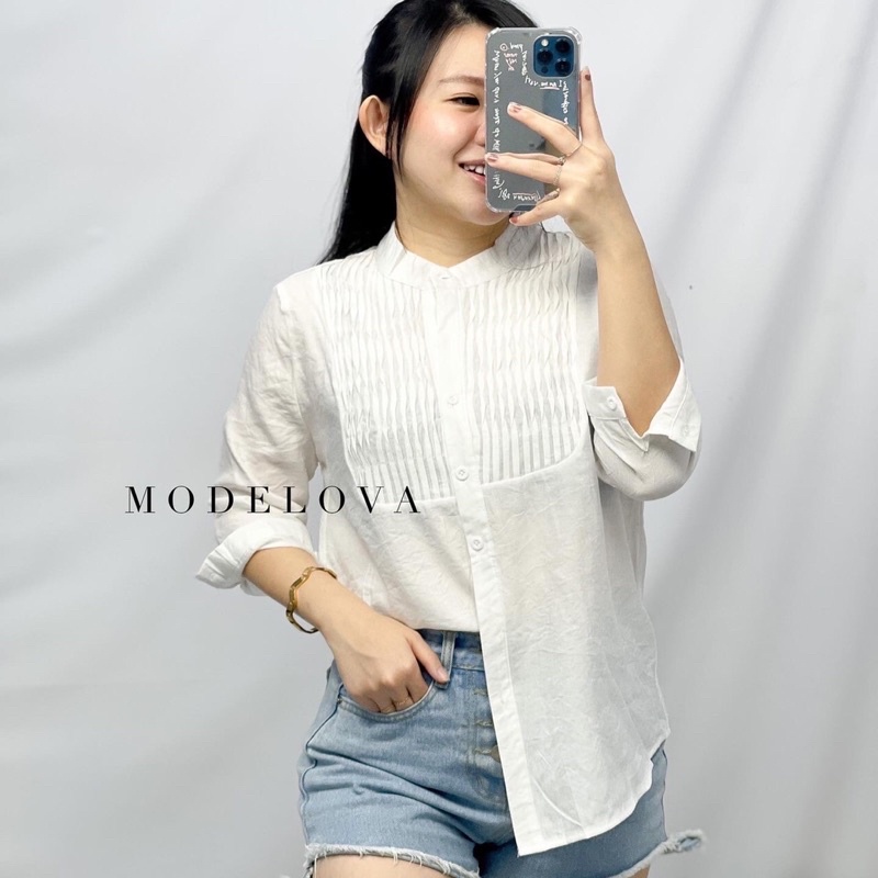 MDLV - 5292# Dorrisa Pleated Bust Top Blouse Korea Blouse Premium Blouse Import Fashion Import