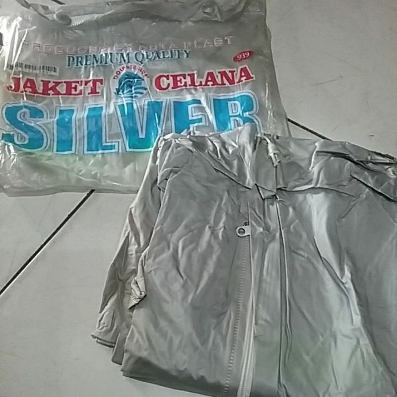 siJAS HUJAN SETELAN JAKET CELANA DOLPHIN SPACY 961, SILVER 939 , HARGA EKONOMIS MURAH AWET ANTI BOCOR