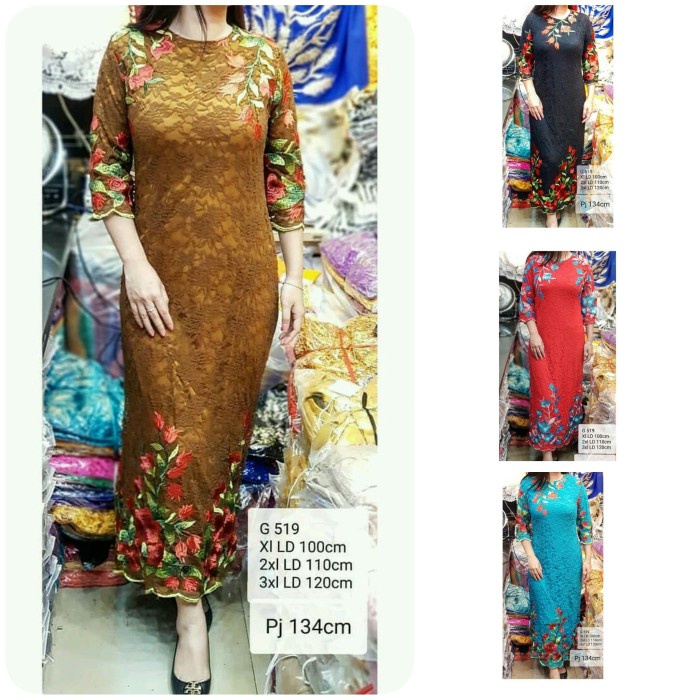 PREMIUM LONG DRESS PESTA BROKAT IMPORT BORDIR MEWAH -GAMIS PESTA PREMIUM JUMBO