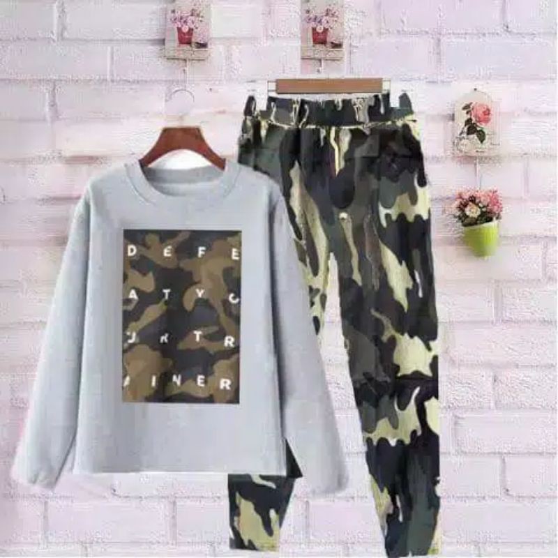 BAJU WANITA SETELAN ALPHABET CELANA LORENG