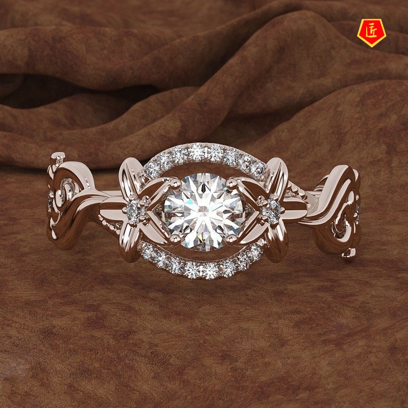 [Ready Stock]Fashion Personality 18K Gold Flower Moissanite Ring