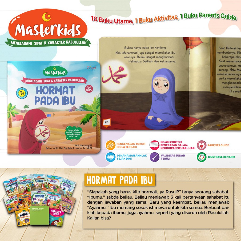 Buku Masterkids : Meneladani Karakter Rasulullah for Kids Edisi Ekslusif | Bonus Lunchset &amp; Goody bag