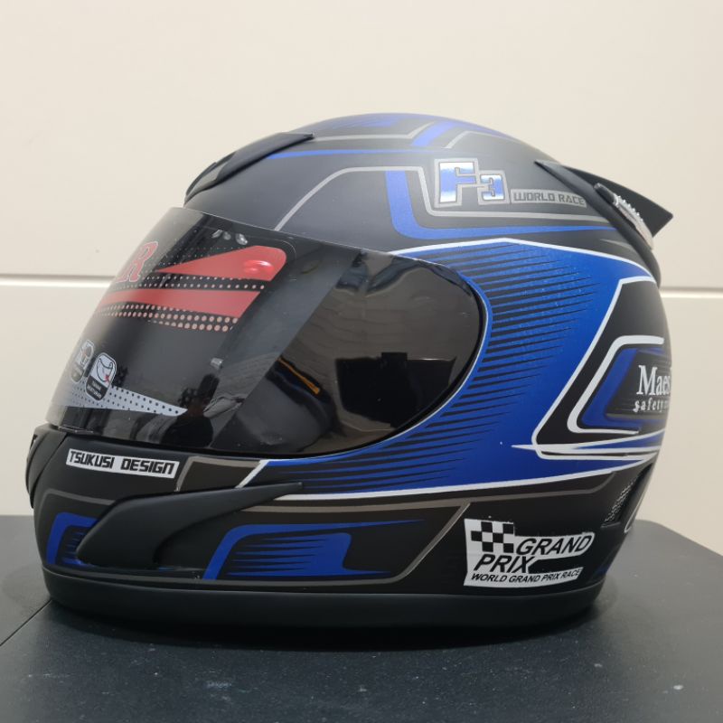 Helm JPN fullface F3 hitam doff stiker biru