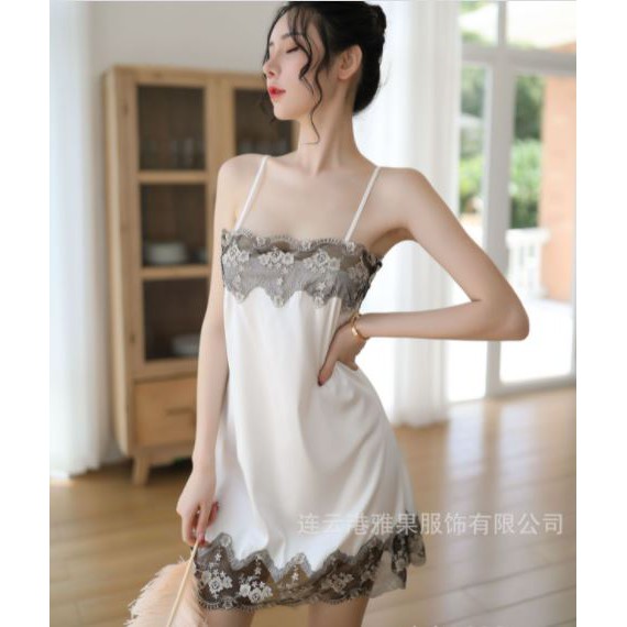 Longnight Sexy Lingerie Baju Tidur Dress Brukat Renda SL-22 WHITE