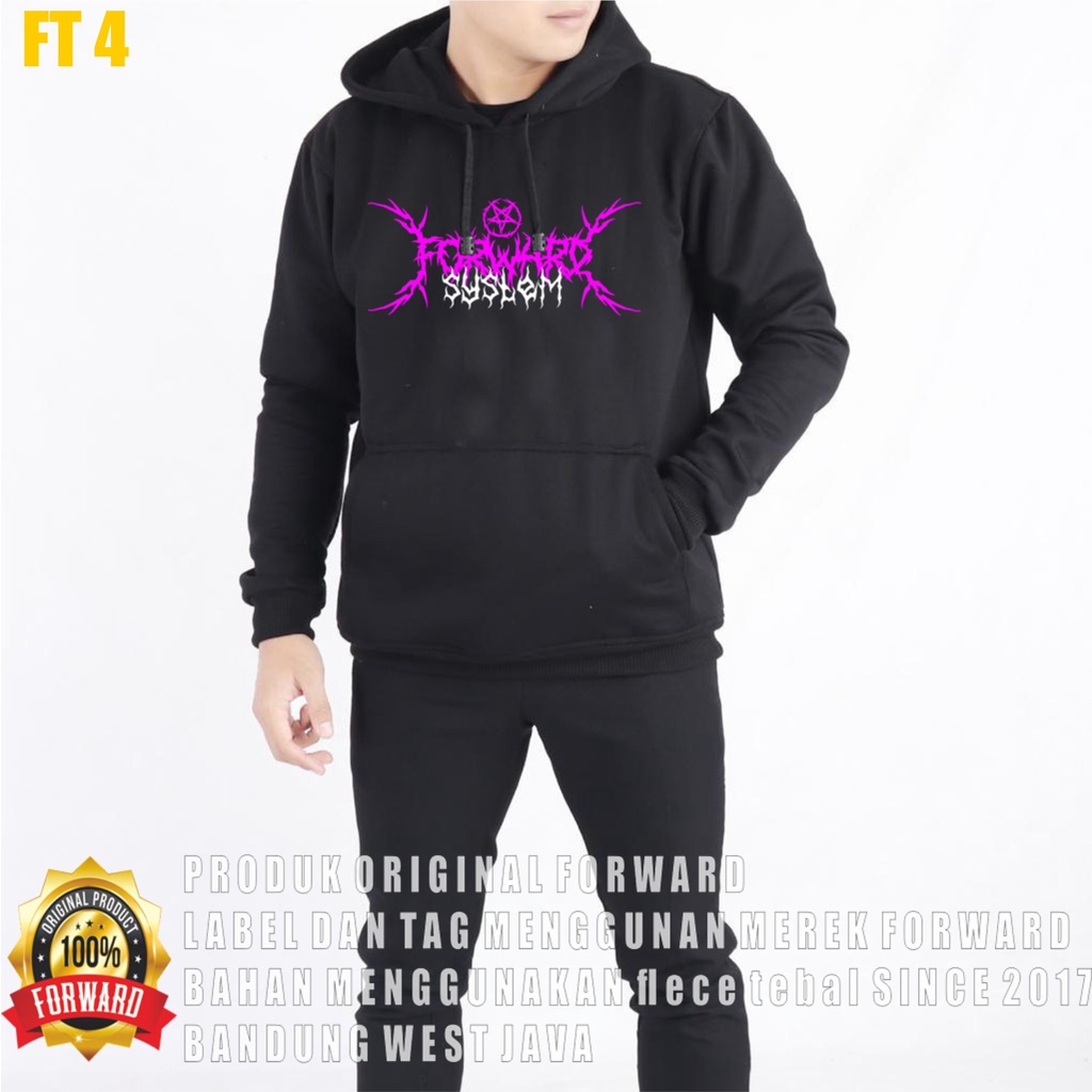 FORWARD SYSTEM - Sweater Hoodie Jumper Black &amp; Cream Motif Aesthetic Pria Bahan Katun Fleece Premium Forwardshop FT4