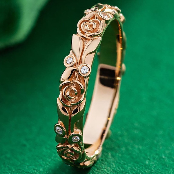 Hu Hu Hu Hu Hu Alat Bantu Pasang Kacamata♡ Cincin Wanita Bentuk Bunga Mawar Aksen Berlian Imitasi Untuk Pernikahan