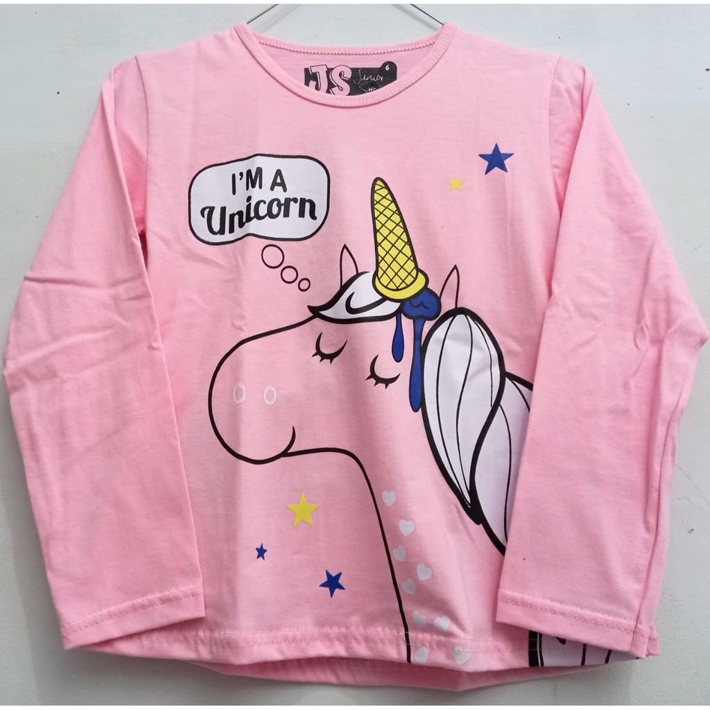 RKA - KLGCe Kaos Lengan Panjang Anak Karakter Unicorn Rambut Putih Pink