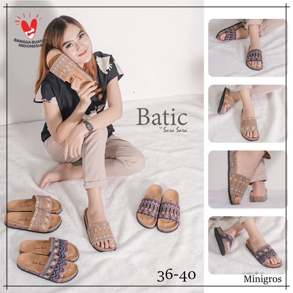 Sara Sara BATIC Sandal slop casual wanita sendal slide puyuh model kokop motif batik kekinian