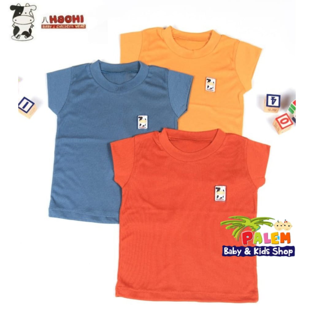 hachi oblong lengan pendek warna BOLD isi 3pcs usia 0 bulan-6tahun size 12,14.16.18.20.22.24.26.28